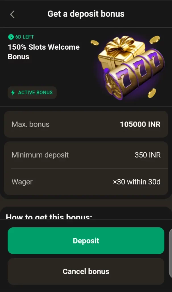 Parimatch casino welcome bonus details