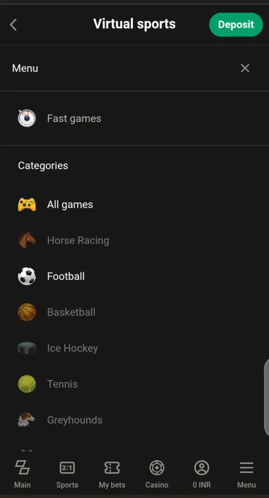 Parimatch virtual sports categories