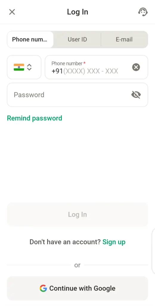 Parimatch login page