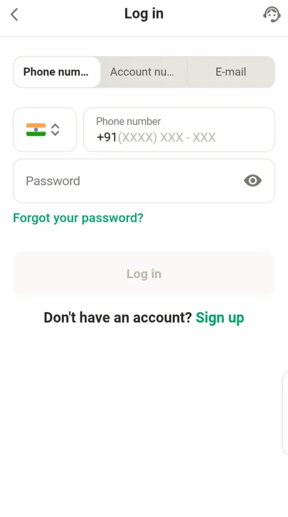 Parimatch login page