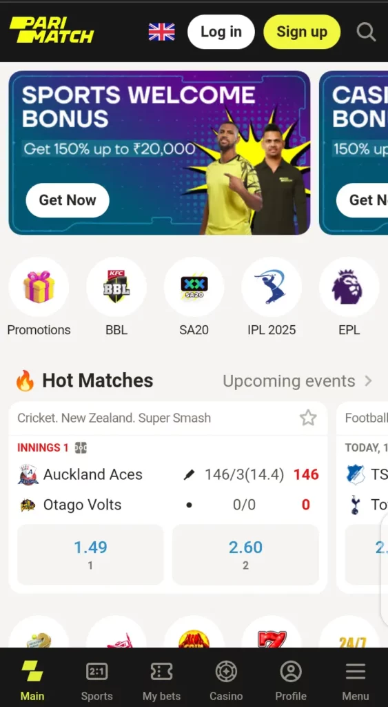 Parimatch casino app homepage