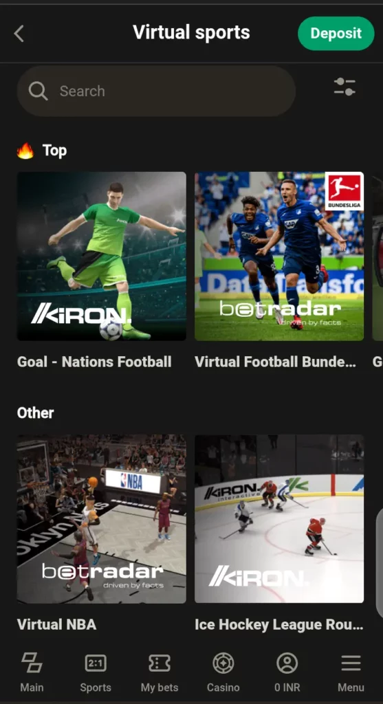 Parimatch virtual sports page