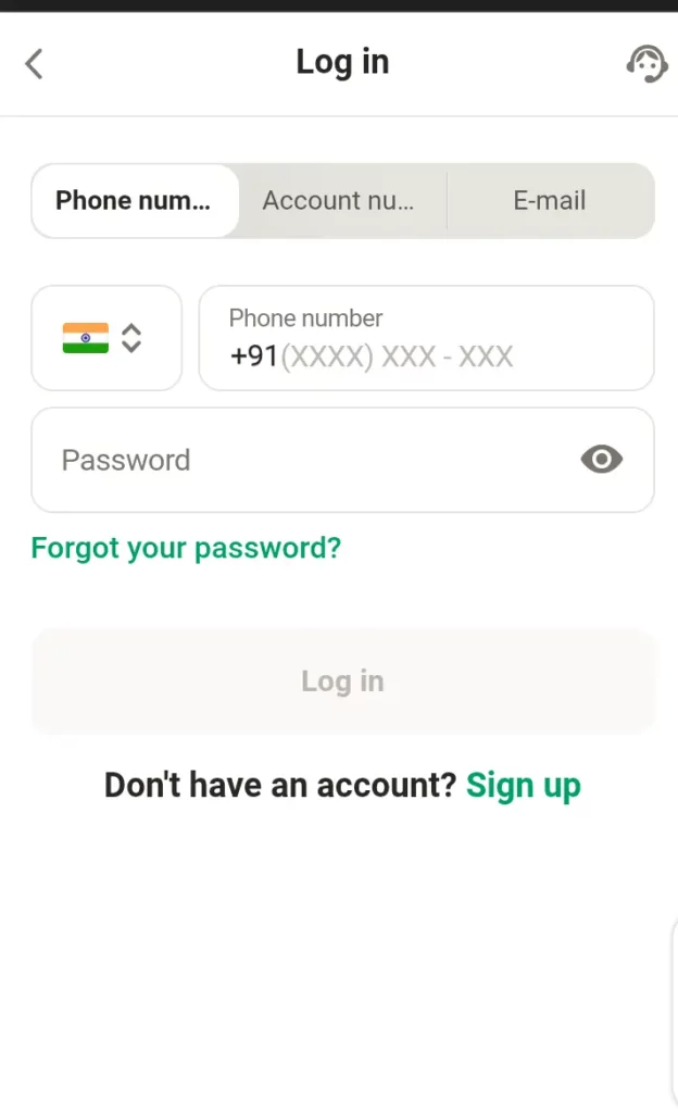 Parimatch app login page