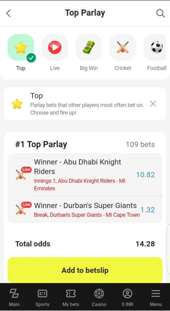 Parimatch sports top parlay promotion