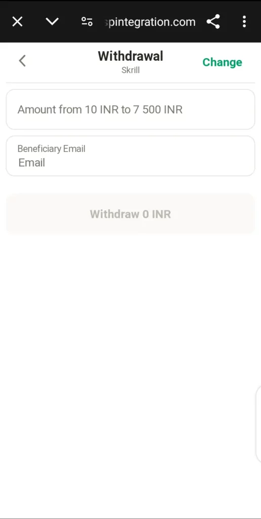 Parimatch Skrill withdrawal method