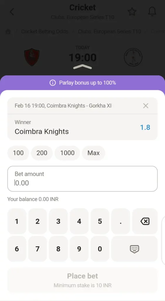Parimatch betting slip