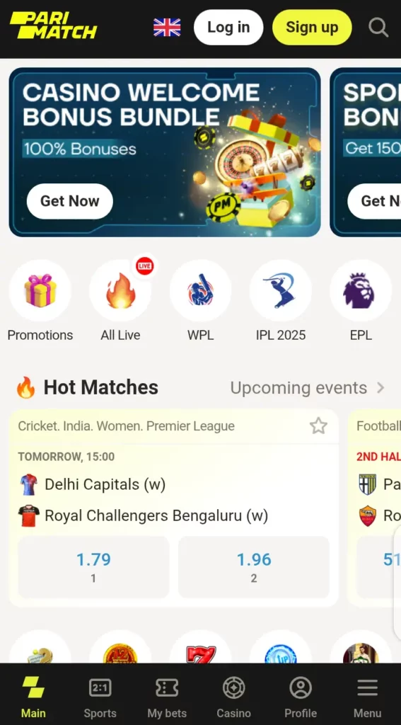 Parimatch homepage