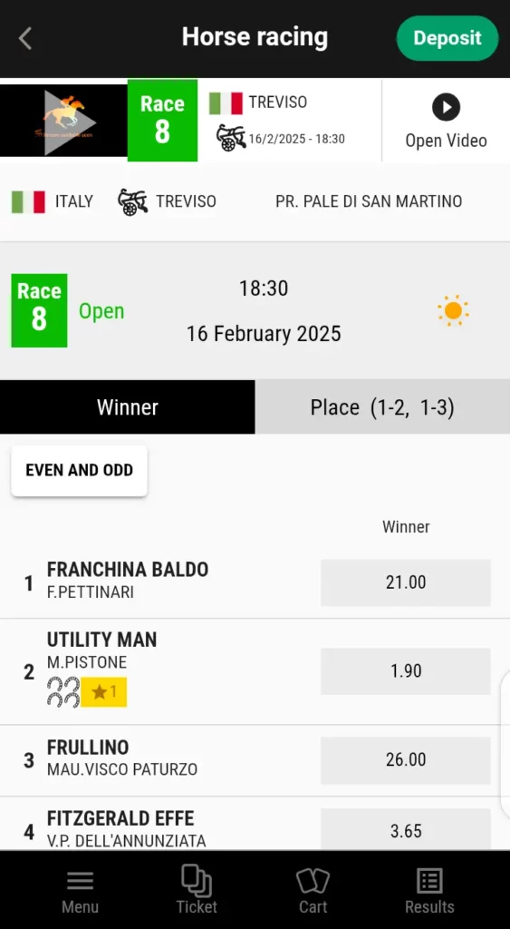 Parimatch horse racing betting section