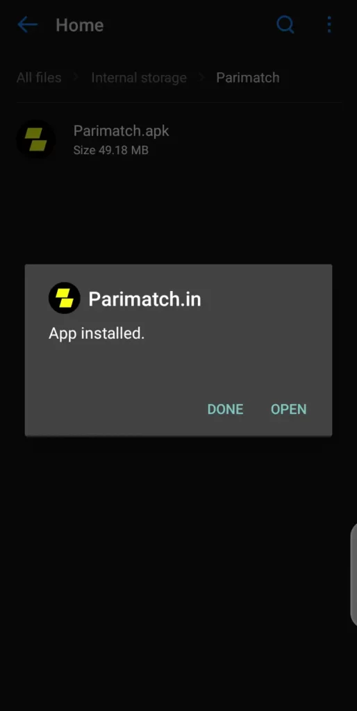 Parimatch app installation