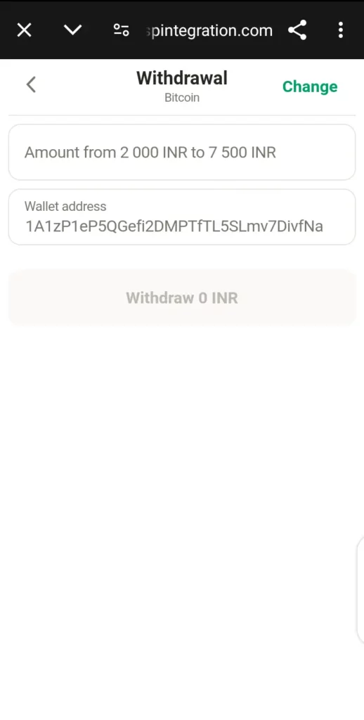 Bitcoin withdrawal page