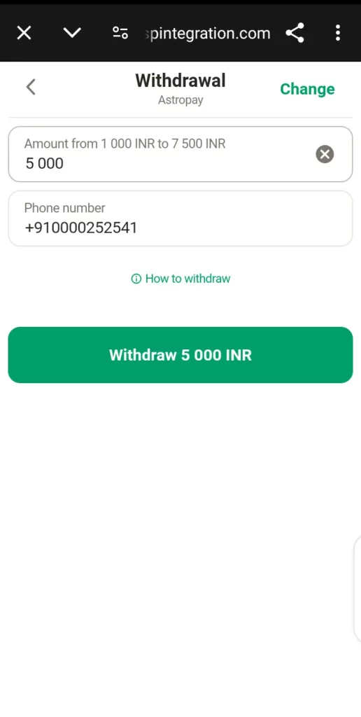 Parimatch withdrawal page