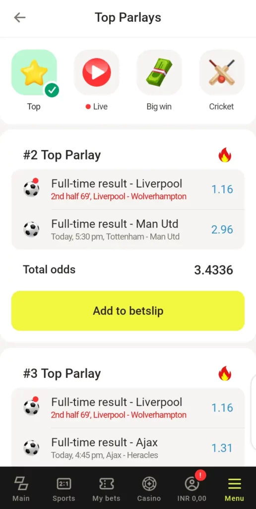Parimatch top parlays