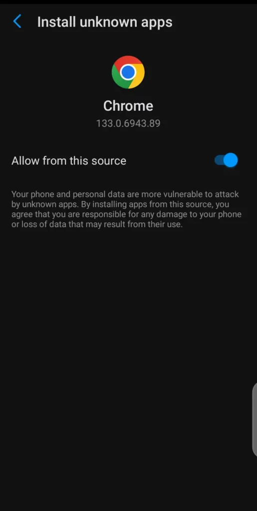 Allow unknown source installation