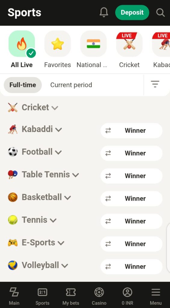 Parimatch sports page