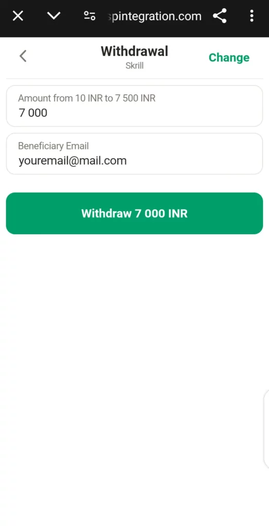 Parimatch withdrawal page
