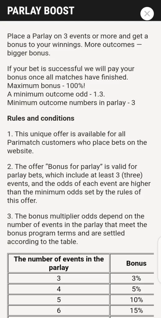 Parimatch parlay boost