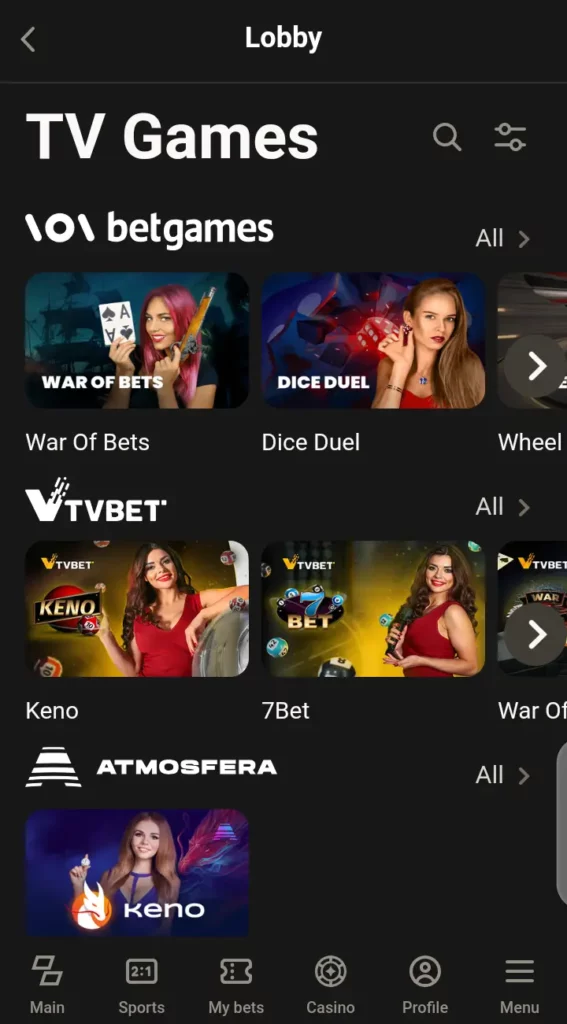 Parimatch TV games