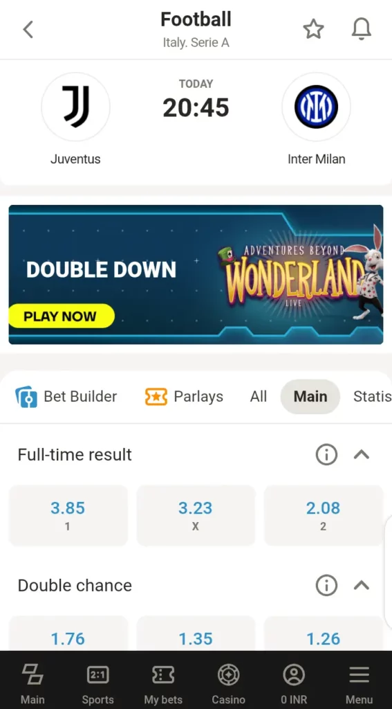 Parimatch football betting market