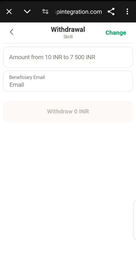 Skrill withdrawal page