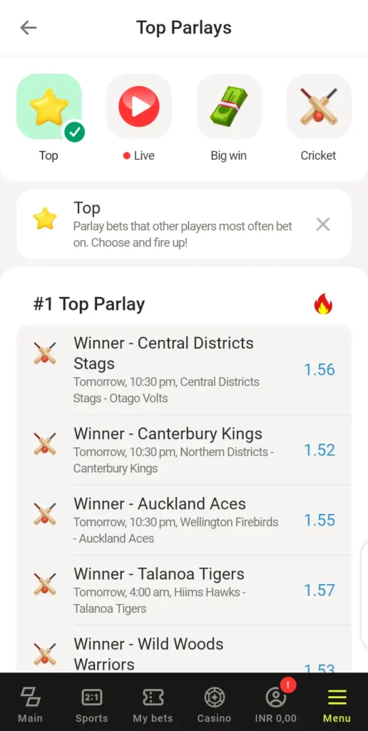 Parimatch top parlays
