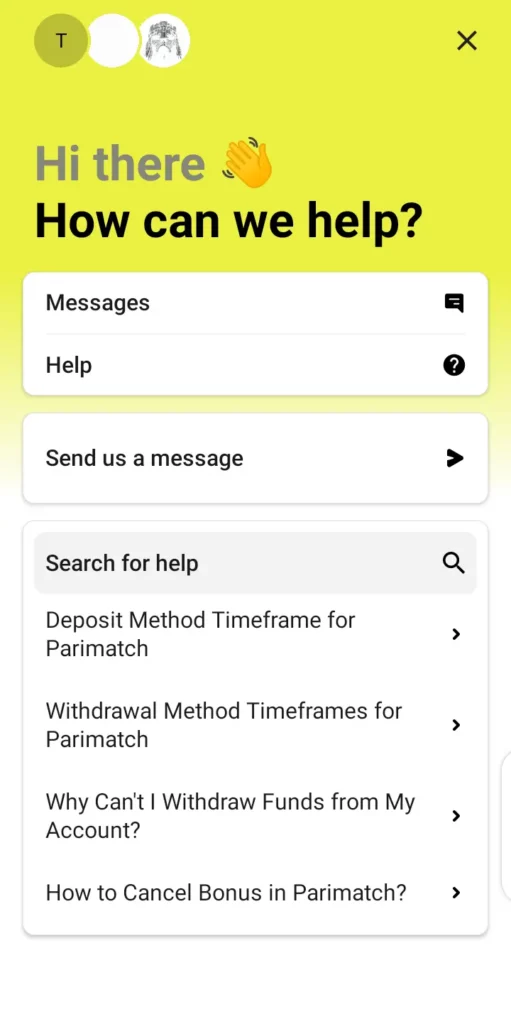 Parimatch help center