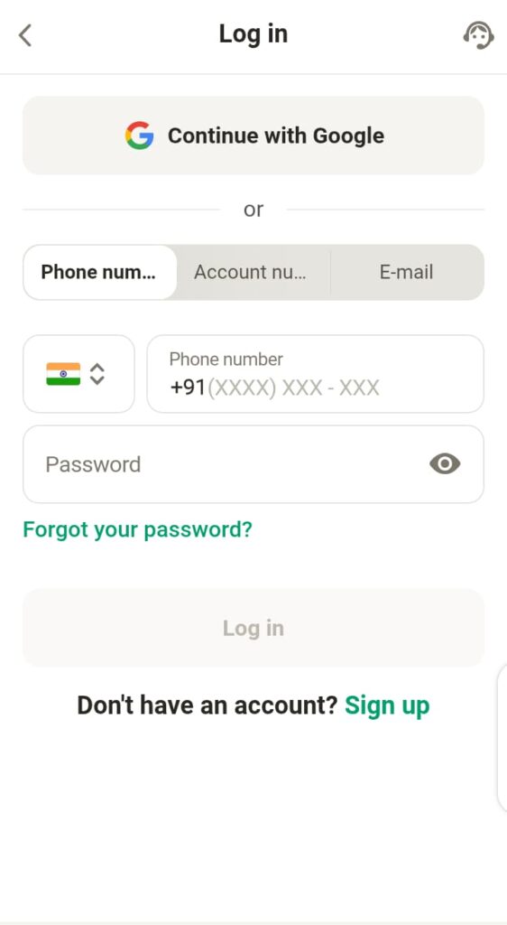 Parimatch log-in page