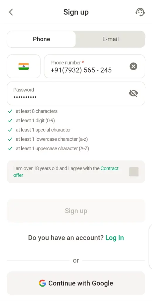 Parimatch registration