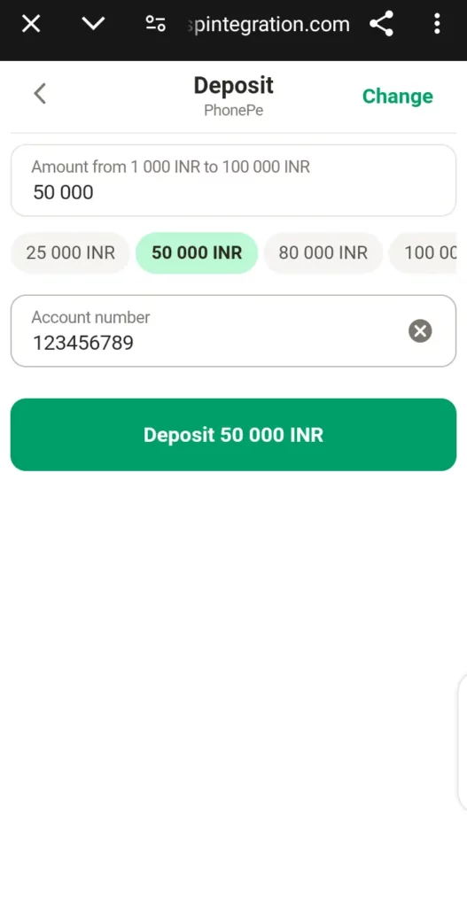 Parimatch deposit page