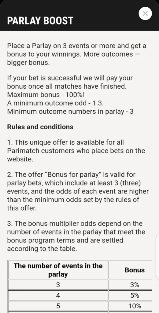 Parimatch parlay boost