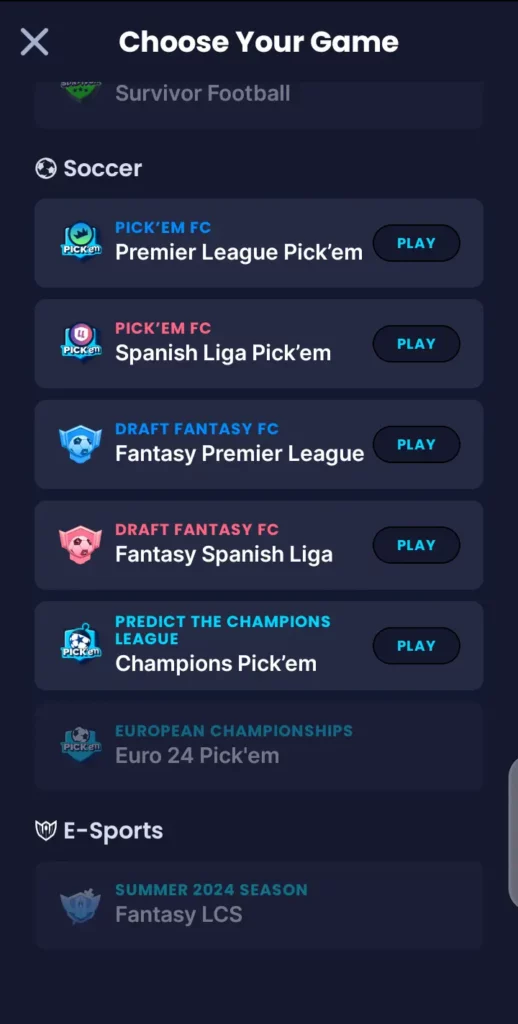 Fantasy Pick’em games