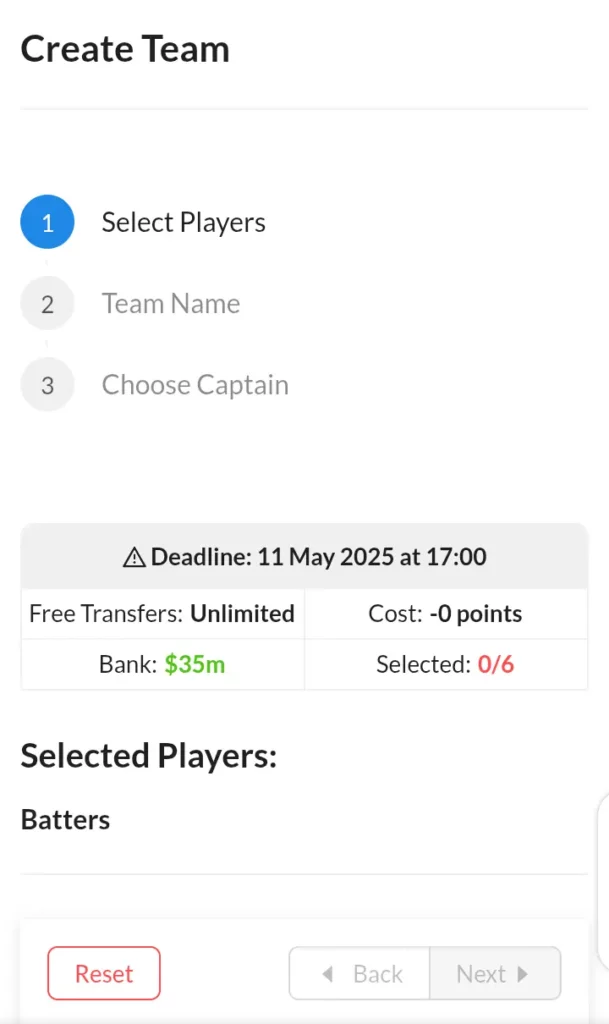 Fantasy cricket players selection