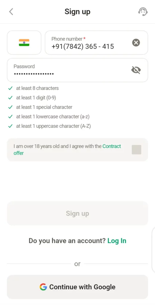 Parimatch signup credentials
