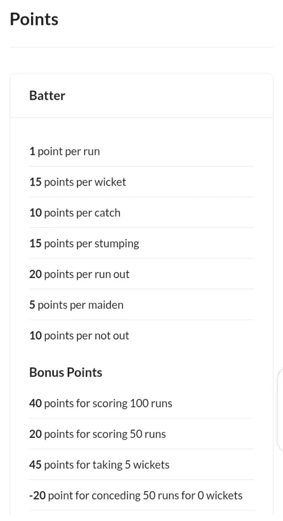 Fantasy sports platform’s point system