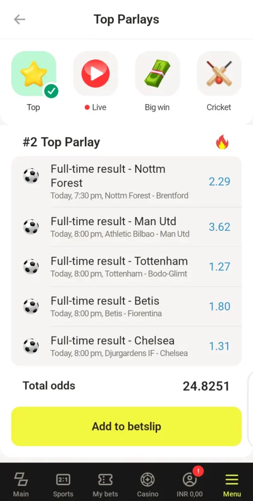 Parimatch top parlays