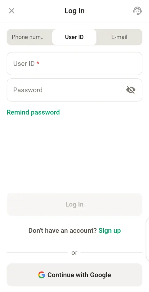 Parimatch login page