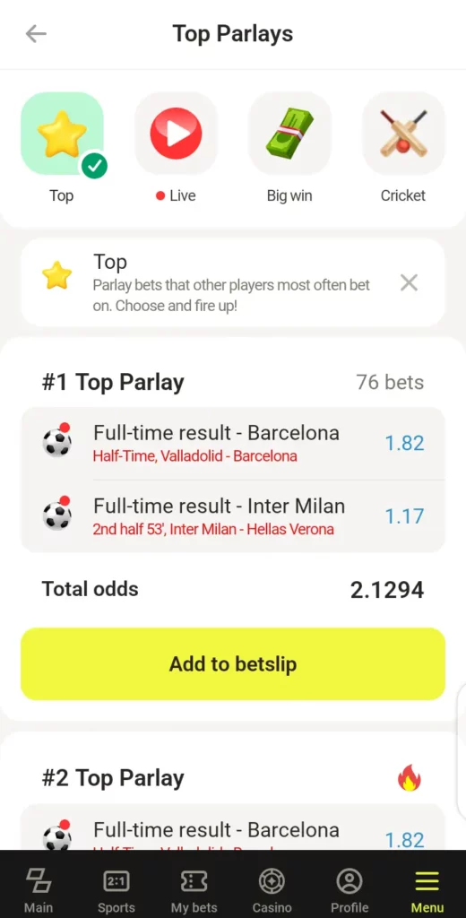 Parimatch top parlays