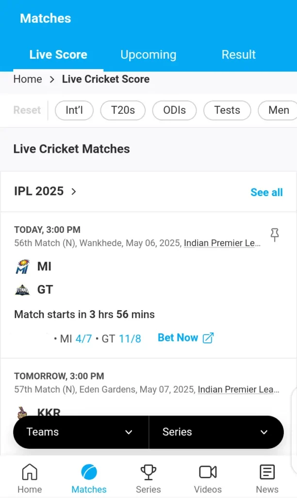 Cricket data updates
