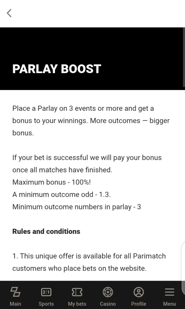 Parimatch parlay boost