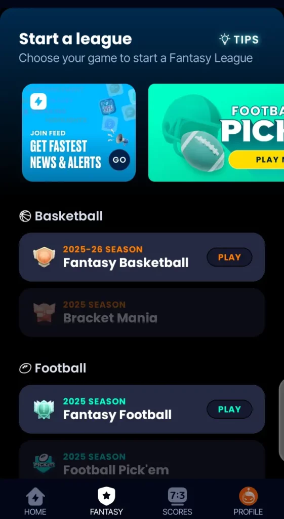 Fantasy sports app