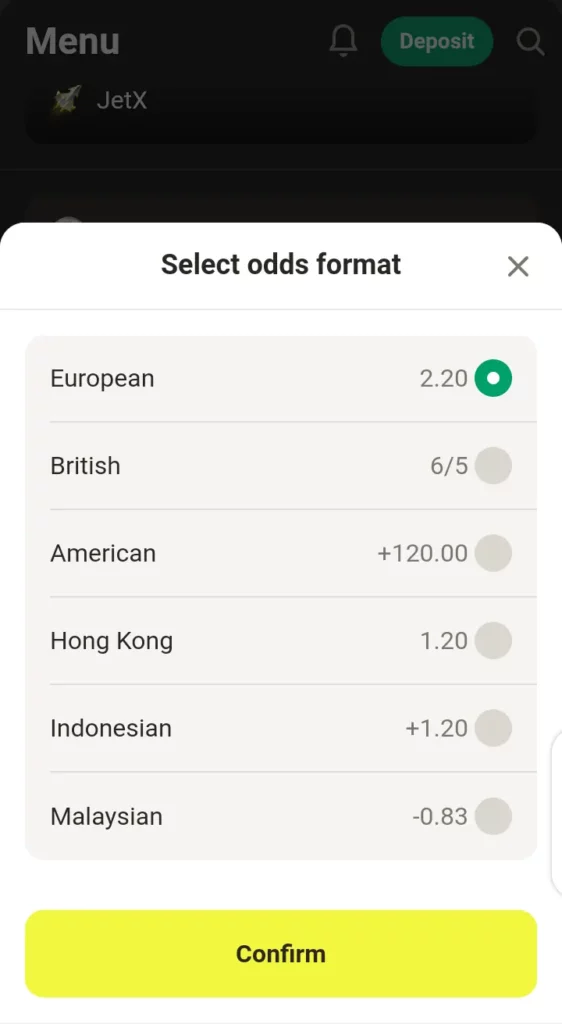 Parimatch odds format