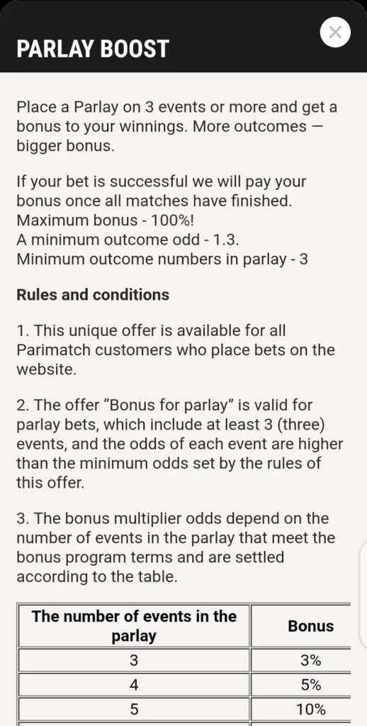 Parimatch boost bonus