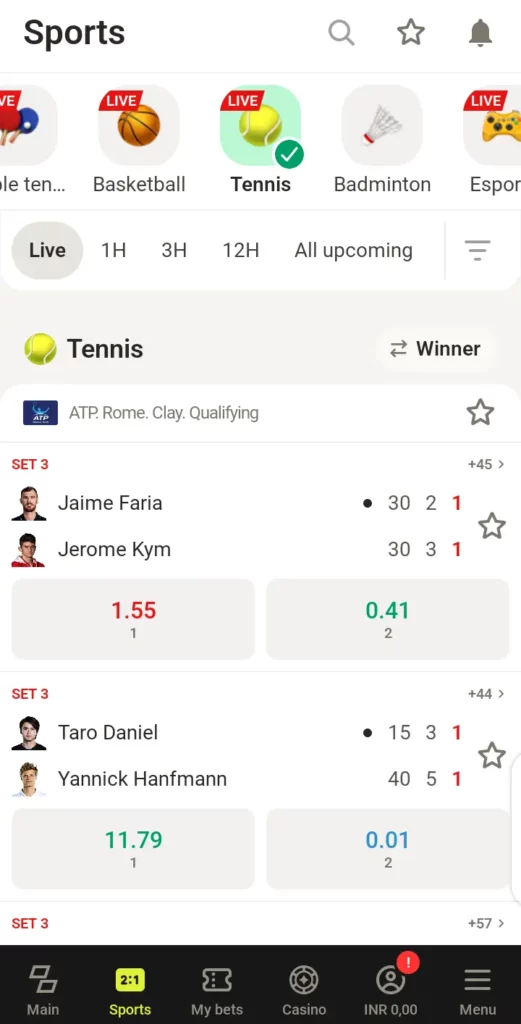 Live odds on Parimatch