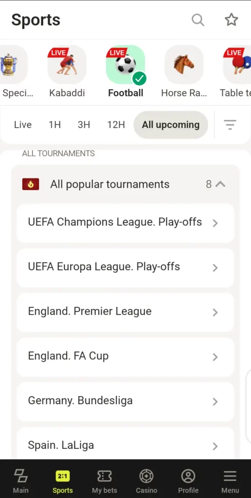 Parimatch major football leagues