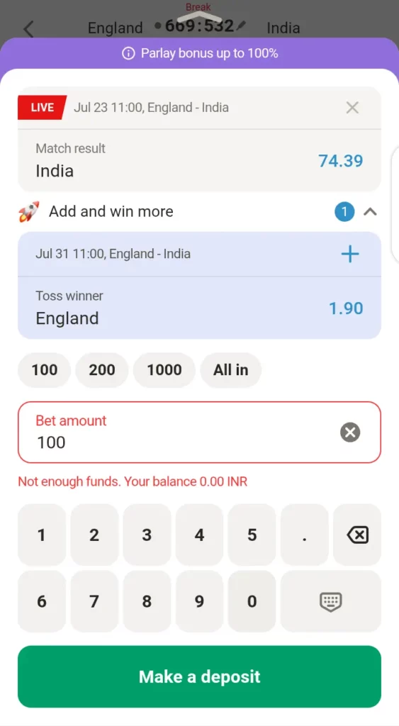 Bet on Parimatch bet slip