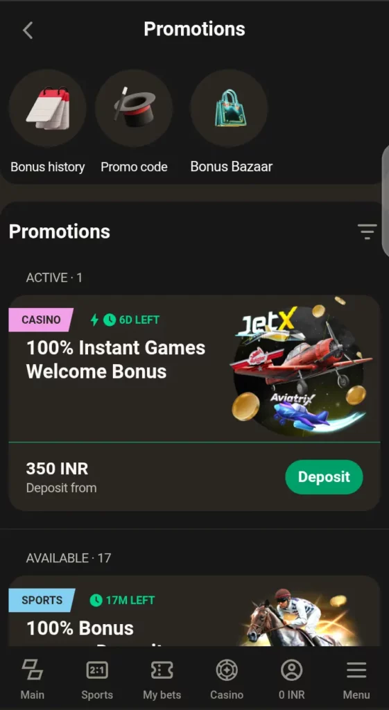 Parimatch promotions page