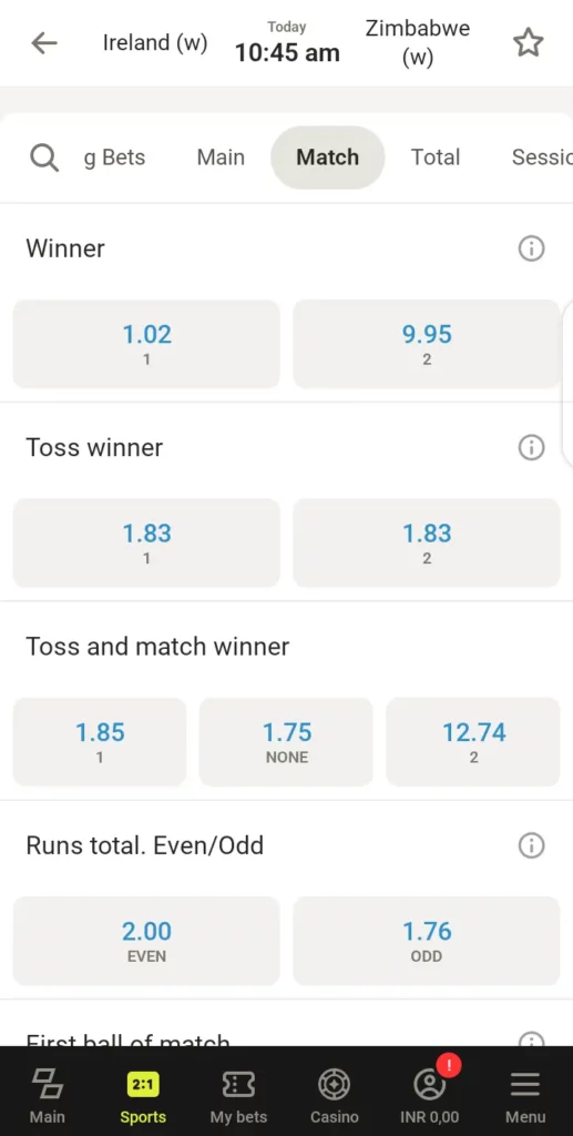Toss winner on Parimatch