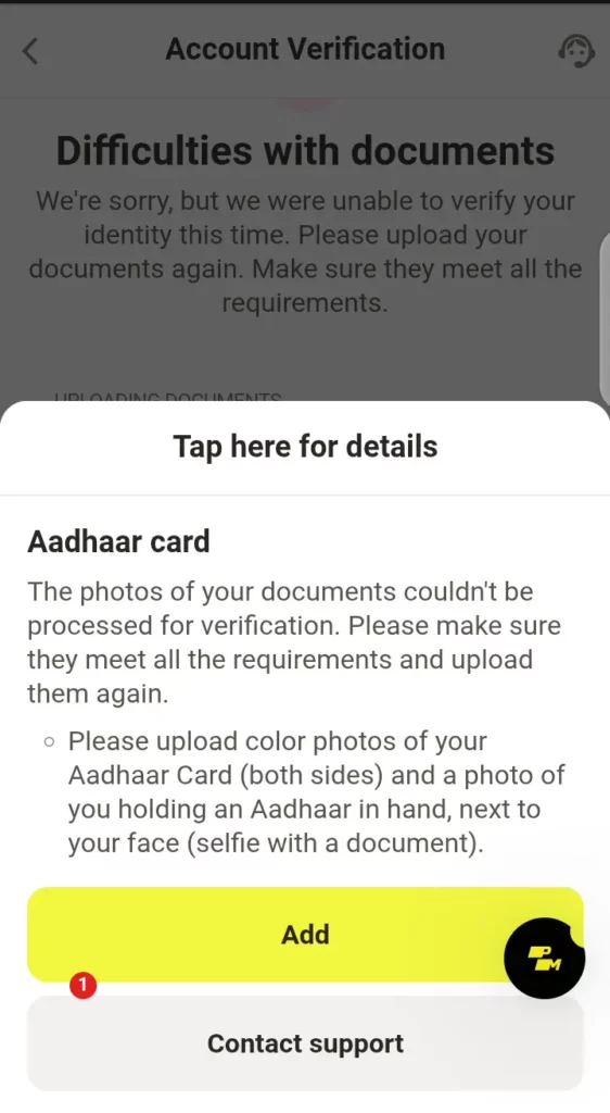 Parimatch verification section