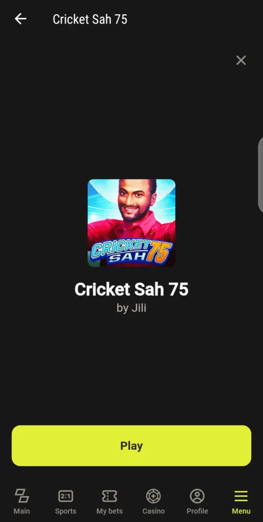 Cricket Sha 75 on Parimatch