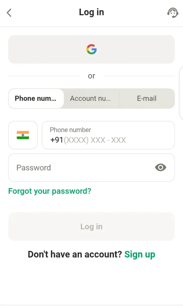 Parimatch login page
