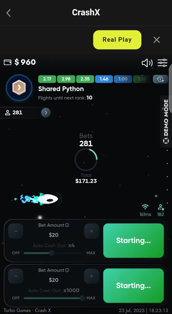 CrashX game interface